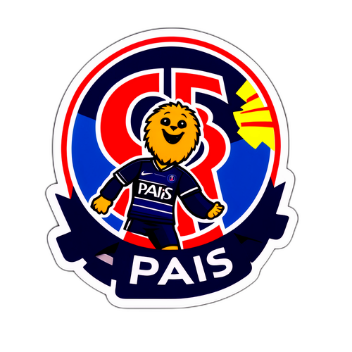 PSG-logon ympärille suunniteltu tarra, jossa on pelipaita ja kannattajat iloissa väreissä