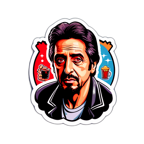 T-paita, jossa Al Pacinon tunnetuimmat roolit on esitetty hauskoissa ja sarjakuvamaisissa tyyleissä