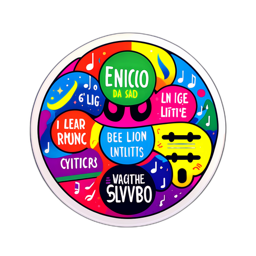 Sticker Colorato con Testo Musicale
