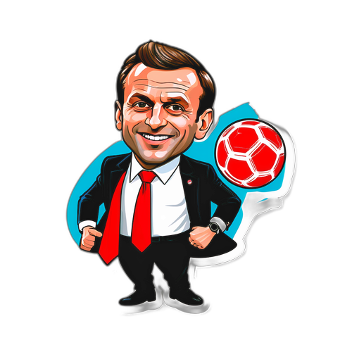 Caricatură Macron cu mingea de fotbal