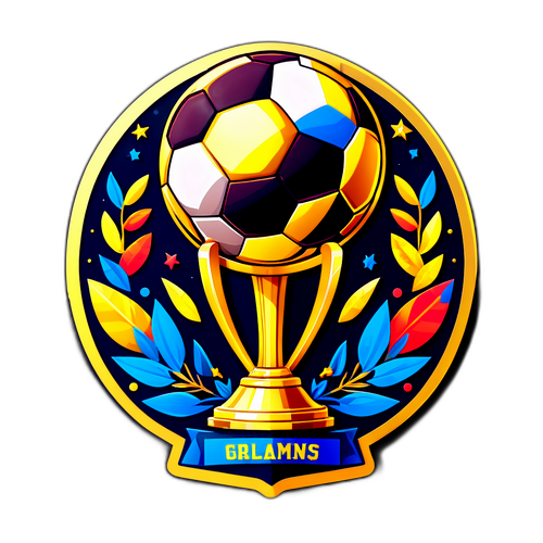 Ilustración de un trofeo de fútbol dorado con un balón