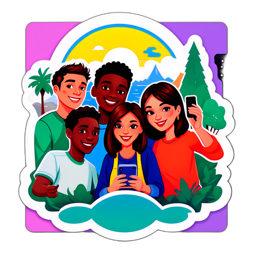 Groupe d'amis prenant des selfies avec l'application Snap