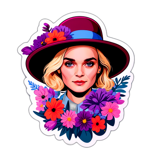 Autocollant de Diane Kruger avec un chapeau chic