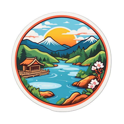 美しい自然の風景と温泉のイラスト