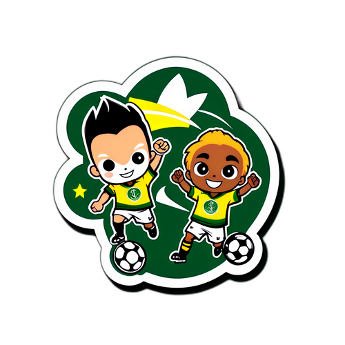 Stiker Rekabentuk Retro Maskot Palmeiras dan Juventude