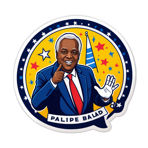 Design d'un autocollant mettant en action Philippe Ballard avec des symboles de débats politiques