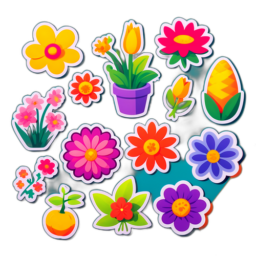 สติ๊กเกอร์ดอกไม้ในบรรยากาศฤดูใบไม้ผลิ
