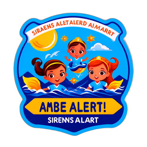 Bright Blue Amber Alert Sign with Illustrated Sirens