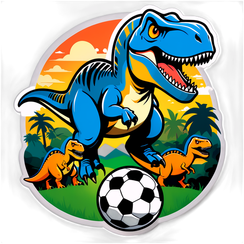 Stiker Bertema Jurassic World dengan Dinosaurus dan Bola Sepak