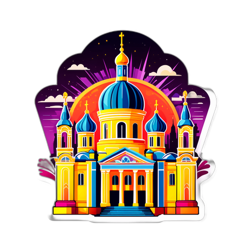 Стикер із зображенням знаменитих будівель Полтави в стилі арт-деко