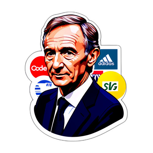 Autocollant de Bernard Arnault entouré de logos de marques de luxe
