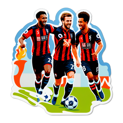 Sticker mô tả các cầu thủ Bournemouth và Tottenham trong không khí sôi động của một trận đấu bóng đá