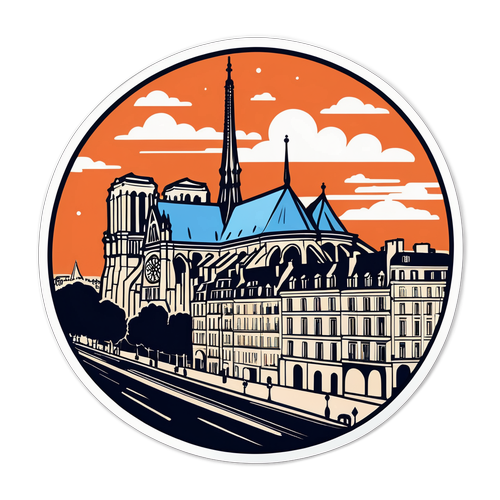 Adesivo Vintage di Parigi con Notre-Dame