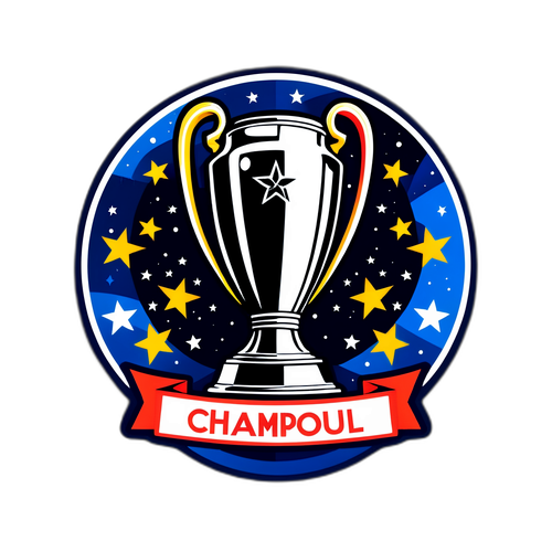 Champions League-trofé med stjärnor och fotbollslag