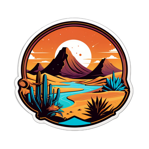 साइंस फिक्शन-थीम वाला स्टिकर: ड्यून का भविष्यवादी मरुस्थल