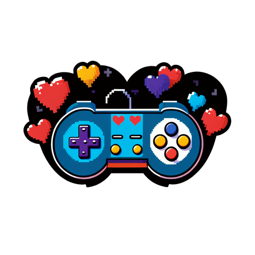Retro Game Controller with Pixel Art Hearts