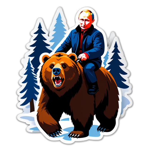 Putin på björnen i snöig skog