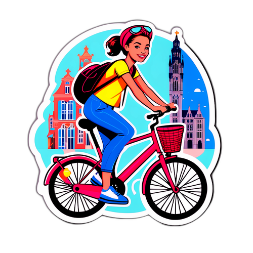 Sticker van Sylvie Marique op een trendy fiets door Brussel