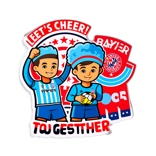 สติกเกอร์ฟุตบอล Pafos และทีม Bayern พร้อมข้อความ 'เรามาเชียร์ด้วยกัน'