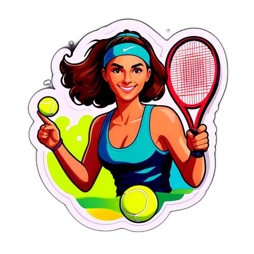 Autocolant artistic reprezentând-o pe Elena Carstea cu o minge de tenis