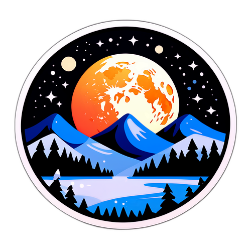 겨울 춘분의 감성을 담은 달과 눈 덮인 풍경 스티커