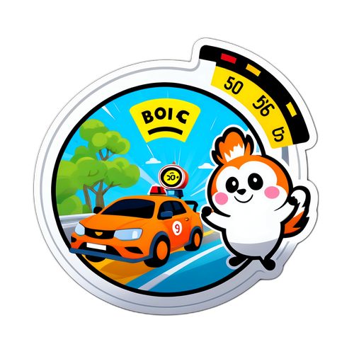 Wesoła naklejka o przepisach ruchu drogowego z zabawnymi zwierzakami