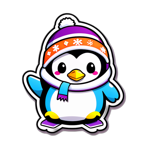 Søt is-pingvin med skaterkostyme