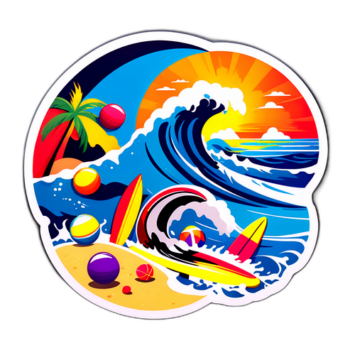 Illustrazione stilizzata del cast di Mare Fuori sulla spiaggia