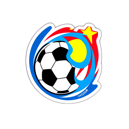 Radosna naklejka piłkarska z piłką skaczącą nad logo La Liga