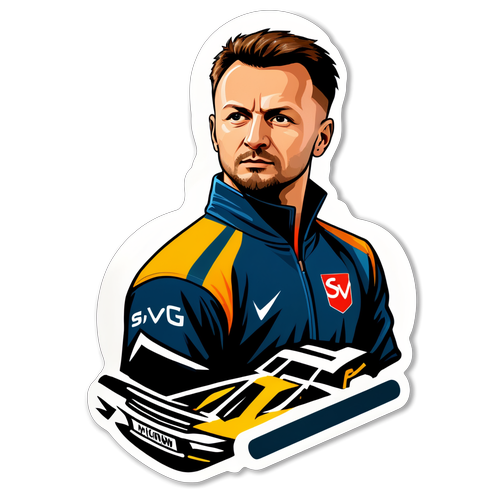 Sticker przedstawiający Michała Sołowowa w sportowym wydaniu