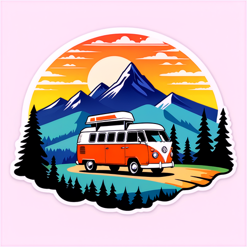 Retro Camper Van with Scenic Mountain View
