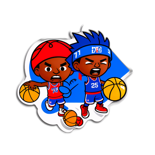 Autocollant représentant une scène emblématique des 76ers et des Warriors