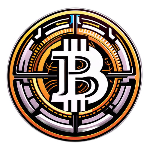 Design d'un autocollant représentant Bitcoin avec un fond futuriste