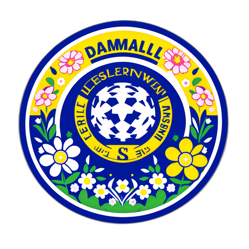 Damallsvenskan-logotyp med fotbollar och blommor