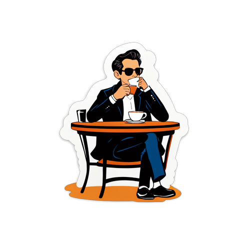 Un personnage Stiller en mode détente, sirotant un café dans un café parisien