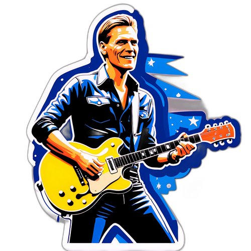 Sticker van Bryan Adams in rock 'n roll outfit