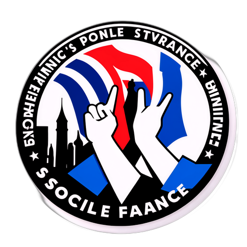 Autocolant tematic de protest cu simboluri iconice ale mișcărilor sociale din Franța