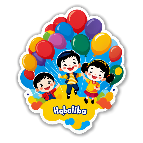 Kemeriahan Hari Anak Nasional: Stiker Ceria Penuh Balon dan Senyuman Anak!