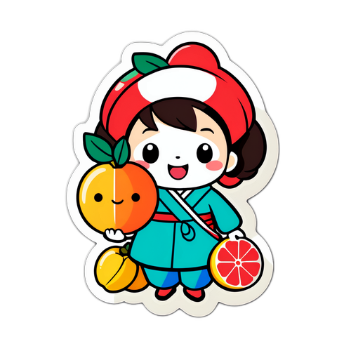 坂井町の特産品を持ったキャラクターのイラスト