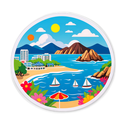 부산 여름 바다 풍경 스티커