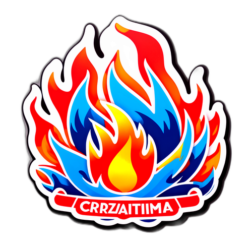 Nálepky s plameny symbolizujícími požáry v Chorvatsku, s textem "Chorvatské léto"