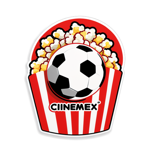 Sticker que combina el logo de Cinemex y un popcorn en forma de balón de fútbol