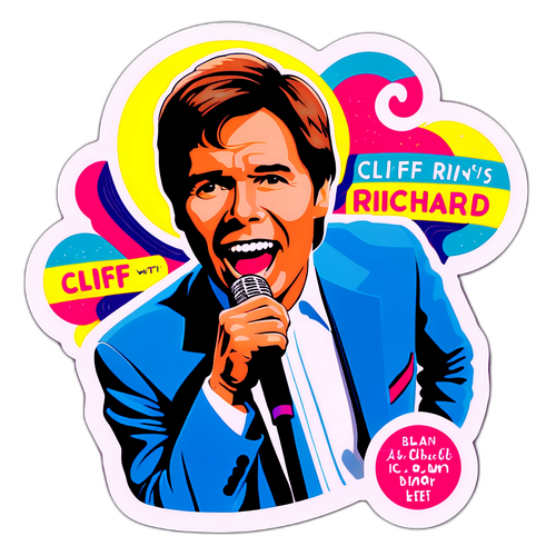 Sticker der fejrer Cliff Richards sange med et farverigt musiktema