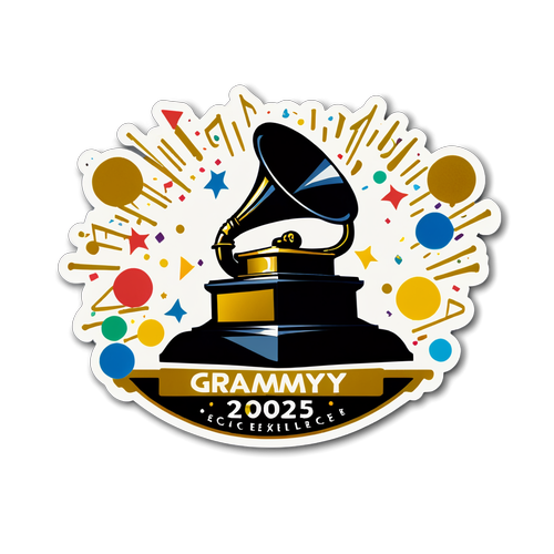 Grammy 2025 Naklejki ze złotymi nagrodami i konfetti