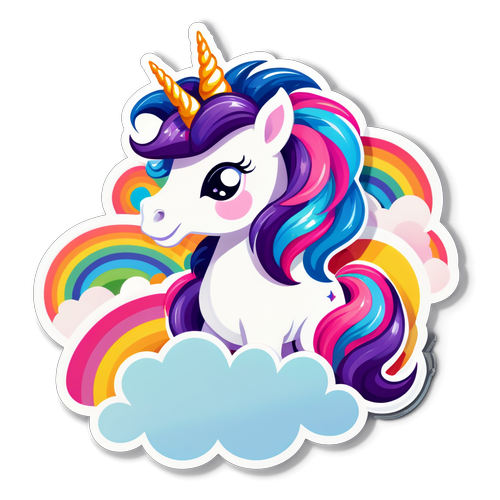 Magical Unicorn with Rainbow and Fluffy Clouds