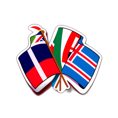 Klistremerke med sammenflettede flagg av Norge og Italia