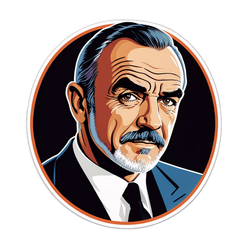 Sticker z Seanem Connerym w klasycznym stylu filmowym z akcentami Bondowskimi