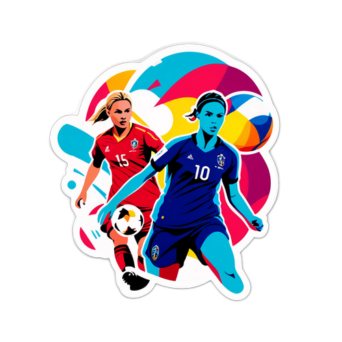 Autocollant dynamique mettant en avant le logo de l'UEFA Women's Euro 2025 avec des joueuses de football en action