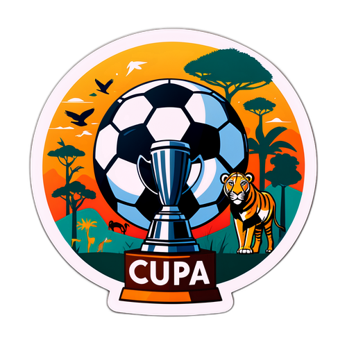 Sticker cu trofeul Cupei Africii stilizat ca o minge de fotbal