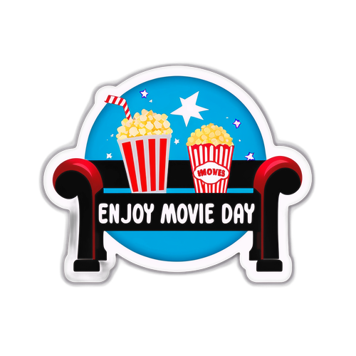 Nhãn dán phim với ghế rạp và chữ "Tận hưởng phim mỗi ngày"